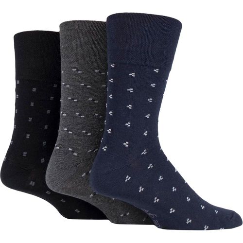 Mens 3 Pair Cotton Argyle Patterned and Striped Socks Micro Squares Black / Navy / Charcoal 6-11 Mens - Gentle Grip - Modalova