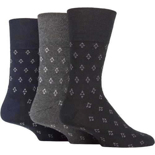 Mens 3 Pair Cotton Argyle Patterned and Striped Socks Triangle Repeat / Navy / Charcoal 6-11 Mens - Gentle Grip - Modalova