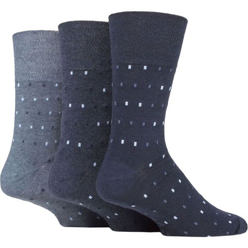 Mens 3 Pair Cotton Argyle Patterned and Striped Socks Micro Rectangle Navy / Denim 6-11 - Gentle Grip - Modalova