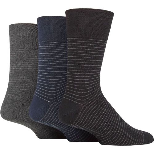 Mens 3 Pair Cotton Argyle Patterned and Striped Socks Stripe Black / Navy / Charcoal 6-11 - Gentle Grip - Modalova