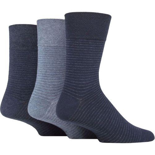 Mens 3 Pair Cotton Argyle Patterned and Striped Socks Stripe Navy / Denim 6-11 - Gentle Grip - Modalova