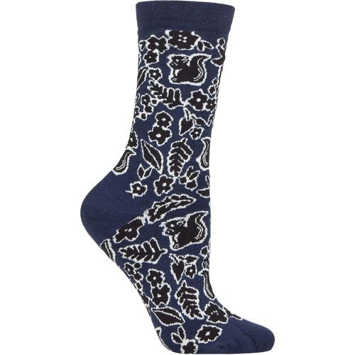 Women's 1 Pair Essie Forest Animals Organic Cotton Socks Navy 4-7 Ladies - Thought - Modalova