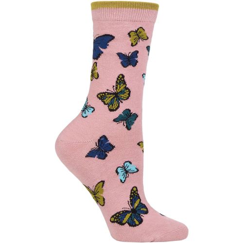 Ladies 1 Pair Butterfly Organic Cotton Socks Blush 4-7 Ladies - Thought - Modalova
