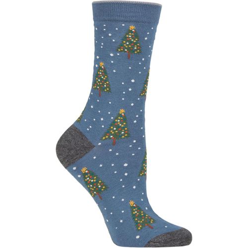 Women's 1 Pair Diana Christmas Tree Organic Cotton Socks Slate 4-7 Ladies - Thought - Modalova