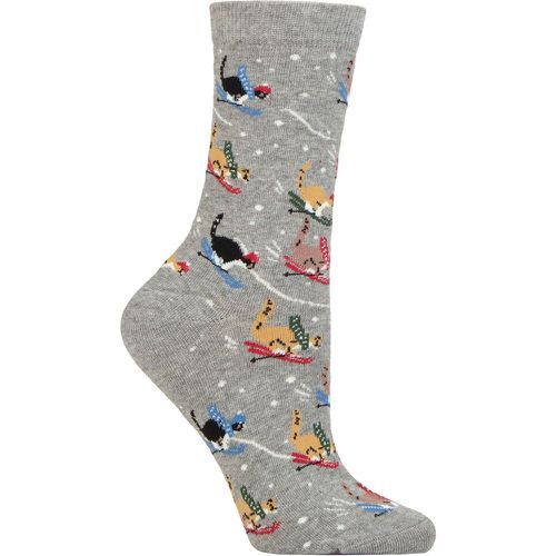 Women's 1 Pair Amaryllis Skiing Cat Organic Cotton Socks Marle 4-7 - Thought - Modalova