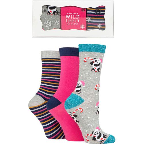 Women's 3 Pair SOCKSHOP Wildfeet Christmas Flat Gift Boxed Socks Panda 4-8 Ladies - Wild Feet - Modalova