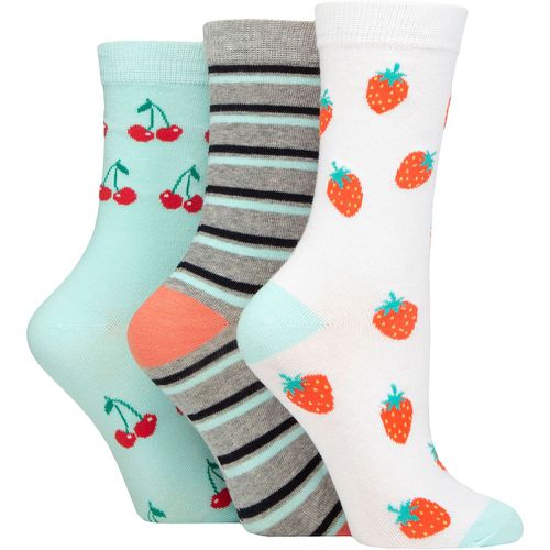 Ladies 3 Pair SOCKSHOP Cotton Novelty Patterned Socks Strawberries / Cherries 4-8 - Wildfeet - Modalova
