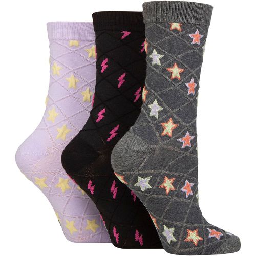 Ladies 3 Pair SOCKSHOP Textured Knit Cotton Socks Stars / Lightning Bolt 4-8 - Wildfeet - Modalova