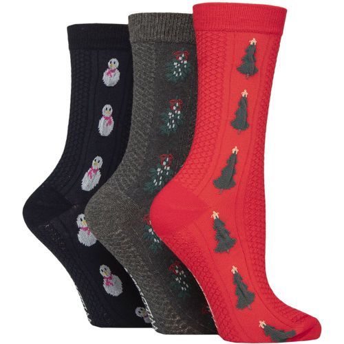 Women's 3 Pair SOCKSHOP Textured Knit Cotton Christmas Patterned Socks Tree / Mistletoe / Snowman 4-8 - Wildfeet - Modalova