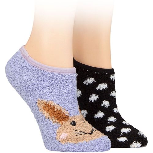 Ladies 2 Pair SOCKSHOP Wildfeet Animal and Patterned Cosy Slipper Socks with Grip Rabbit 4-8 UK - Wild Feet - Modalova