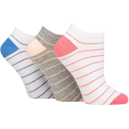 Ladies 3 Pair SOCKSHOP Cotton Patterned Trainer Socks Stripes White / Grey / White 4-8 - Wildfeet - Modalova