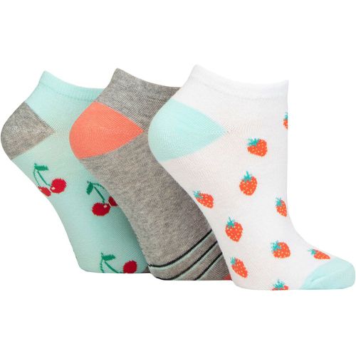 Women's 3 Pair SOCKSHOP Novelty Cotton Trainer Socks Strawberries and Cherries 4-8 - Wildfeet - Modalova