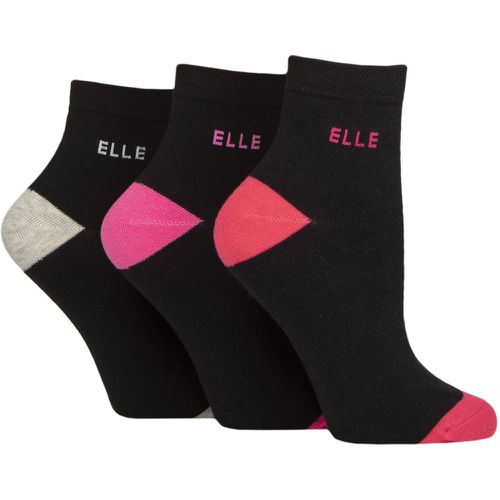 Ladies 3 Pair Elle Plain, Striped and Patterned Cotton Anklets with Smooth Toes Cherry Fizz Contrast 4-8 - SockShop - Modalova