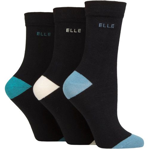 Ladies 3 Pair Plain, Striped and Patterned Cotton Socks with Smooth Toes Blues Contrast 4-8 - Elle - Modalova