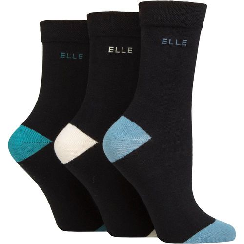 Women's 3 Pair Plain, Striped and Patterned Cotton Socks with Smooth Toes Blues Contrast 4-8 - Elle - Modalova