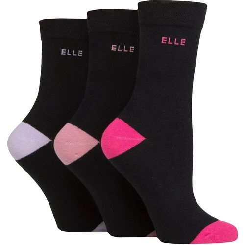 Women's 3 Pair Plain, Striped and Patterned Cotton Socks with Smooth Toes Pink Contrast 4-8 - Elle - Modalova