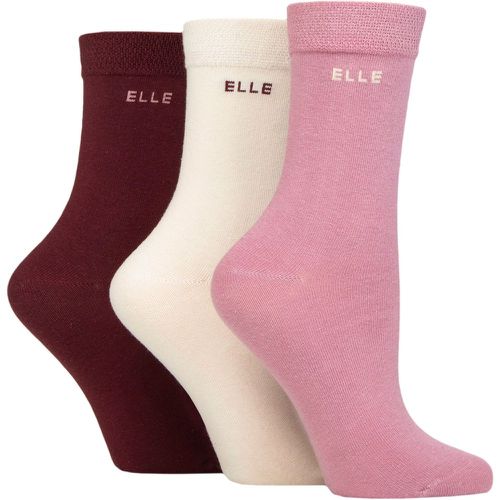 Ladies 3 Pair Plain, Striped and Patterned Cotton Socks with Smooth Toes Smokey Pink Plain 4-8 - Elle - Modalova