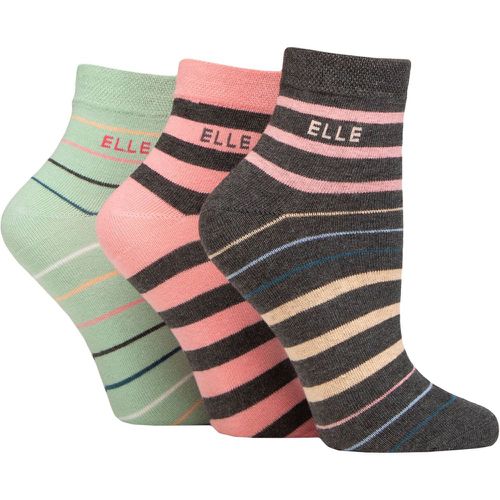 Ladies 3 Pair Plain, Striped and Patterned Cotton Anklets with Smooth Toes Meadow Stripe 4-8 - Elle - Modalova