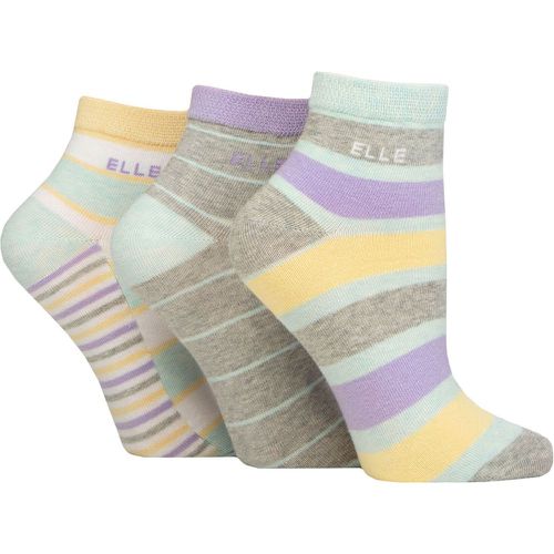 Women's 3 Pair Plain, Striped and Patterned Cotton Anklets with Smooth Toes Fresh Mint Striped 4-8 - Elle - Modalova