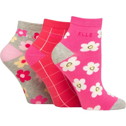 Ladies 3 Pair Elle Plain, Striped and Patterned Cotton Anklets with Smooth Toes Cherry Fizz Patterned 4-8 - SockShop - Modalova
