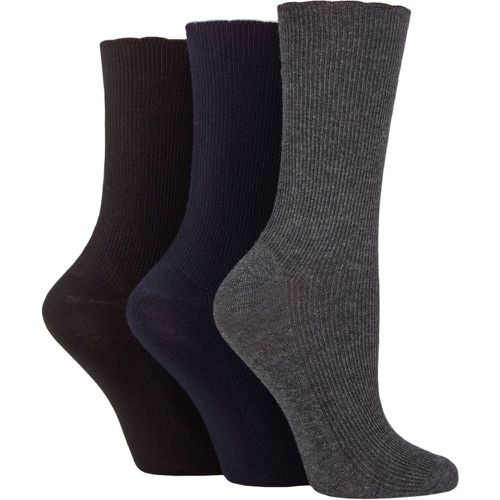 Ladies 3 Pair Ribbed Bamboo Socks with Scallop Top Black / Navy / Charcoal 4-8 Ladies - Elle - Modalova