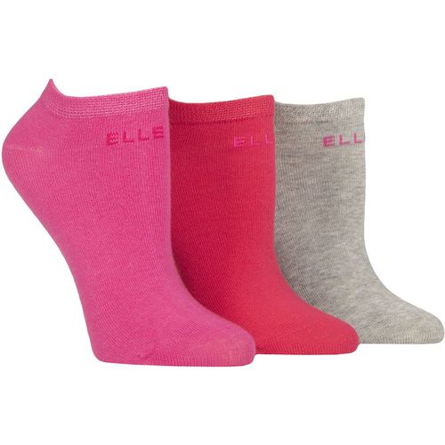 Ladies 3 Pair Elle Plain, Stripe and Patterned Cotton No-Show Socks Cherry Fizz Plain 4-8 - SockShop - Modalova