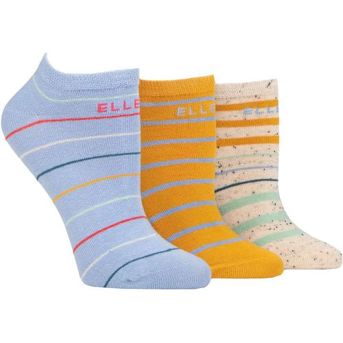 Ladies 3 Pair Plain, Stripe and Patterned Cotton No-Show Socks Bluebell Stripe 4-8 - Elle - Modalova