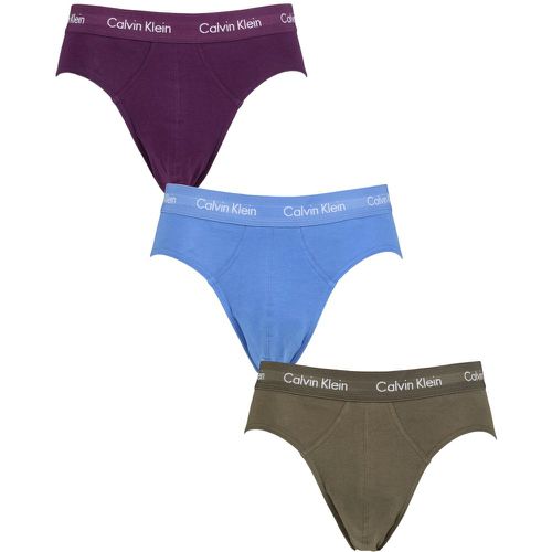 Mens 3 Pack Cotton Stretch Hip Briefs Cheshire Purple / Active Blue / Army L - Calvin Klein - Modalova