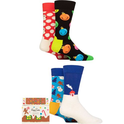 Mens and Ladies 4 Pair Holiday Time Gift Boxed Socks Multi 4-7 Unisex - Happy Socks - Modalova