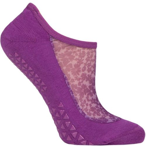 Ladies 1 Pair Maddie Organic Cotton Sheer Top Yoga Socks with Grip Violet Floral S - Tavi Noir - Modalova