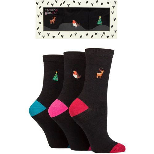Ladies 3 Pair Flat Christmas Gift Boxed Embroidered Socks Assorted 4-8 Ladies - Caroline Gardner - Modalova