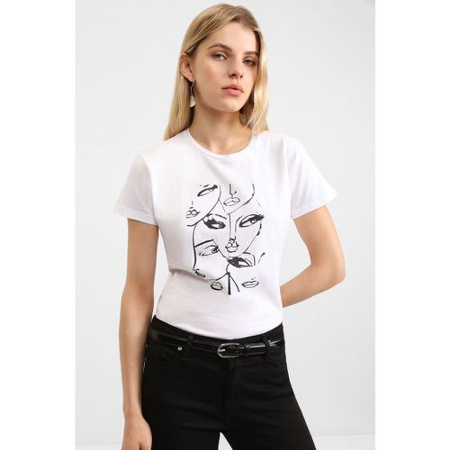 T-shirt fantasia stampata a contrasto in puro cotone - Please - Modalova