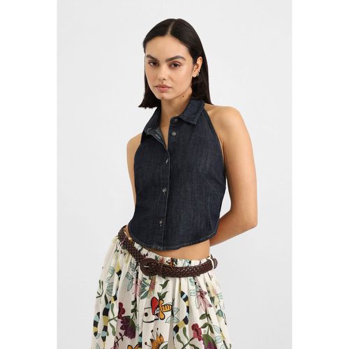 Camicia jeans cropped con colletto classico - Please - Modalova