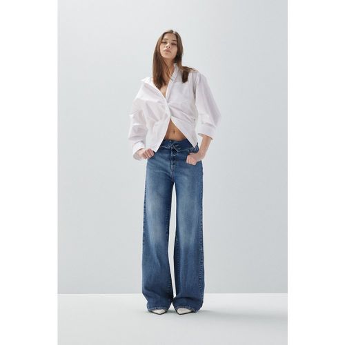 Jeans ampi in puro cotone con risvolto in vita - Please - Modalova