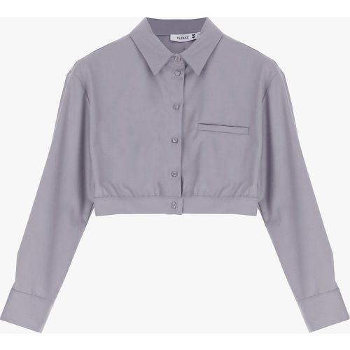 Camicia cropped monocolour con taschino a filetto - Please - Modalova