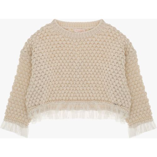 Maglione cropped bambina a maglia con frange - Please - Modalova