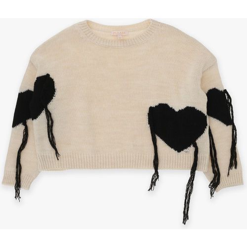 Maglione cropped bambina a cuori con frange - Please - Modalova