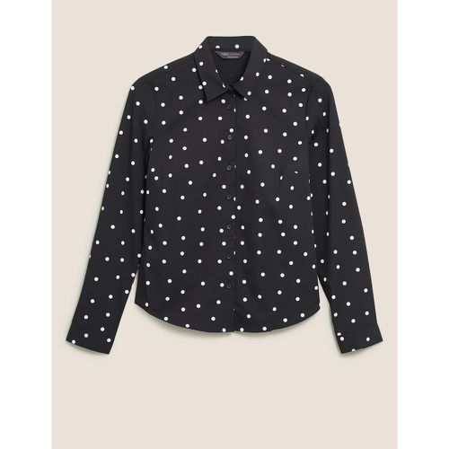 Cotton Polka Dot Fitted Long Sleeve Shirt black - Marks & Spencer - Modalova