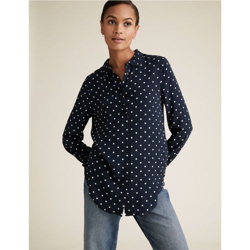 Polka Dot Longline Long Sleeve Shirt navy - Marks & Spencer - Modalova