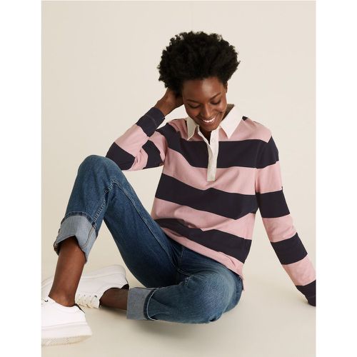 Pure Cotton Rugby Striped Straight Fit Top pink - Marks & Spencer - Modalova