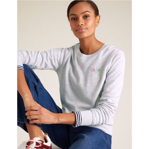 Pure Cotton Happy Slogan Sweatshirt grey - Marks & Spencer - Modalova
