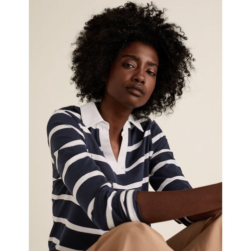 Pure Cotton Striped Rugby Collared Top navy - Marks & Spencer - Modalova