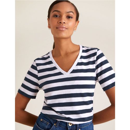 Pure Cotton Striped Straight Fit T-Shirt navy - Marks & Spencer - Modalova