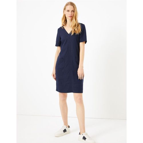 Linen V-Neck Shift Dress navy - Marks & Spencer - Modalova