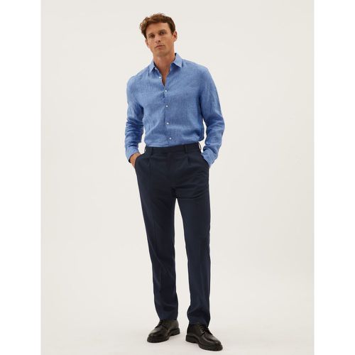 Regular Fit Wool Blend Single Pleat Trousers - Marks & Spencer - Modalova