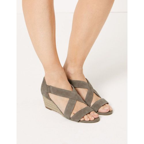 Suede Wedge Open Toe Sandals brown - Marks & Spencer - Modalova