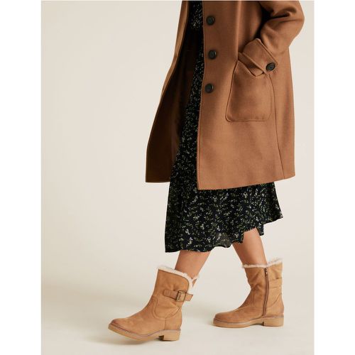 Wide Fit Leather Faux Fur Trim Ankle Boots brown - Marks & Spencer - Modalova