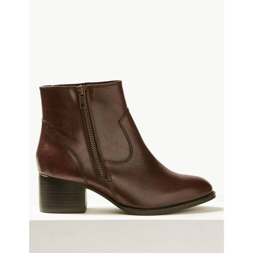 Leather Block Heel Ankle Boots brown - Marks & Spencer - Modalova