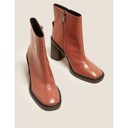 Leather Block Heel Square Toe Ankle Boots beige - Marks & Spencer - Modalova
