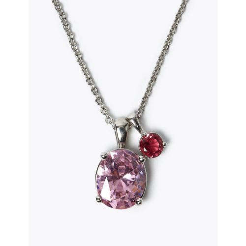 Platinum Plated Oval Stone Necklace pink - Marks & Spencer - Modalova